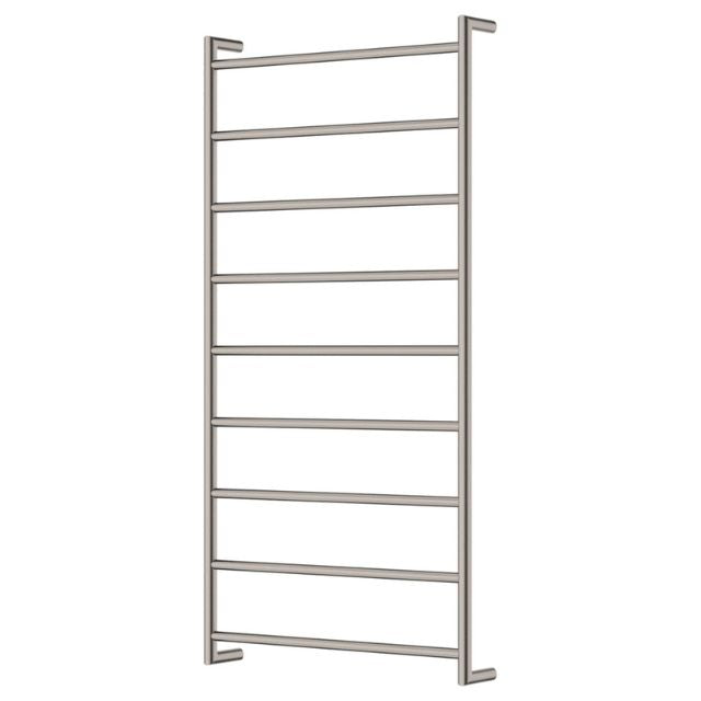 Fienza Kaya Round Heated Towel Rail 600X1200X100mm 9 Bars Brushed Nickel 82860120BN - The Blue Space