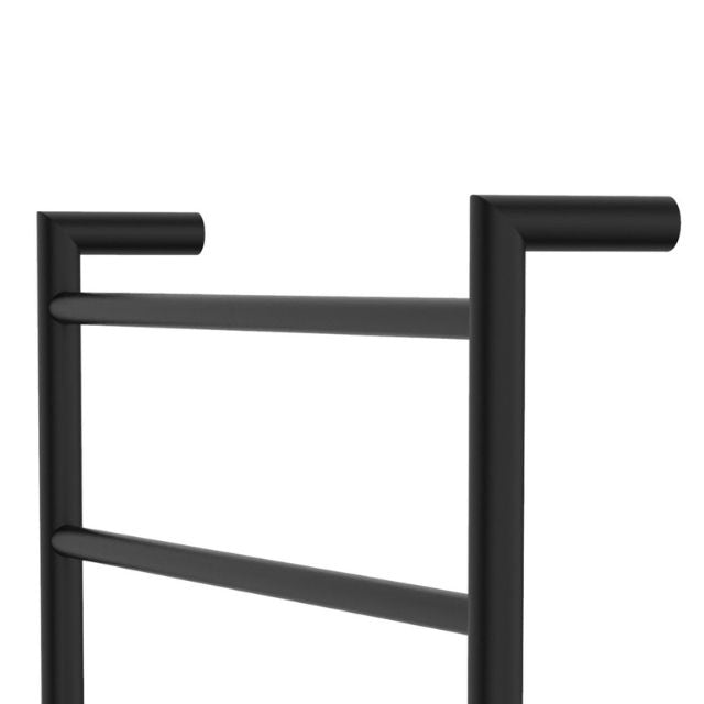 Angle Fienza Kaya Round Heated Towel Rail 600X1200X100mm 9 Bars Matte Black 82860120MB - The Blue Space