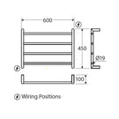 Technical Drawing Fienza Kaya Round Heated Towel Rail 600X450X100mm 4 Bars Chrome 8286045 - The Blue Space