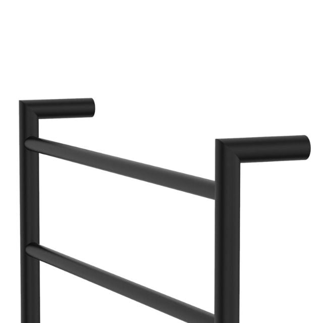 Angle Fienza Kaya Round Heated Towel Rail 600X800X100mm 6 Bars Matte Black 8286080MB - The Blue Space