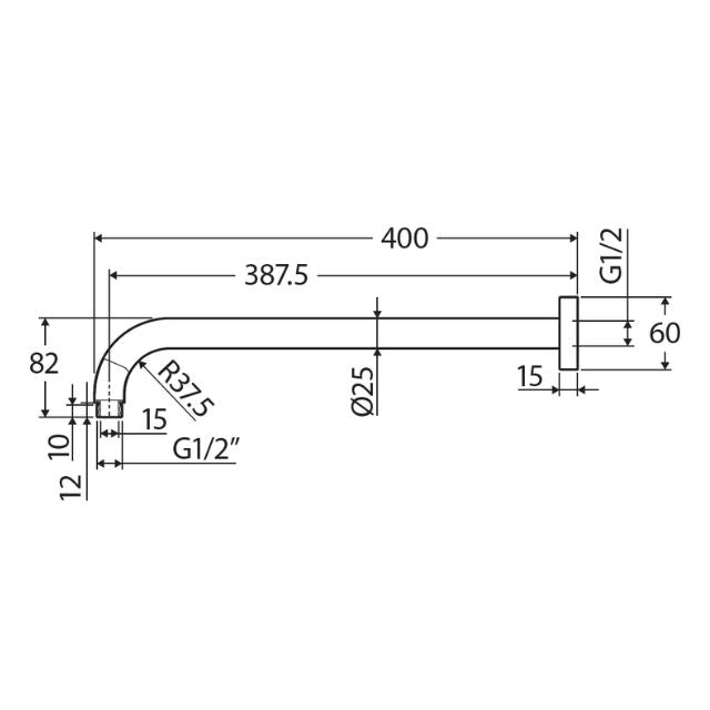 Technical Drawing Fienza Kaya Shower Arm Brushed Copper 422118CO - The Blue Space