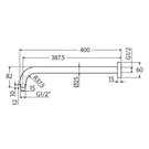 Technical Drawing Fienza Kaya Shower Arm Chrome 422118 - The Blue Space