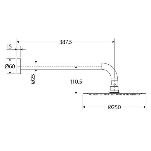 Technical Drawing Fienza Kaya Shower Arm Set Gun Metal 411125GM-B - The Blue Space