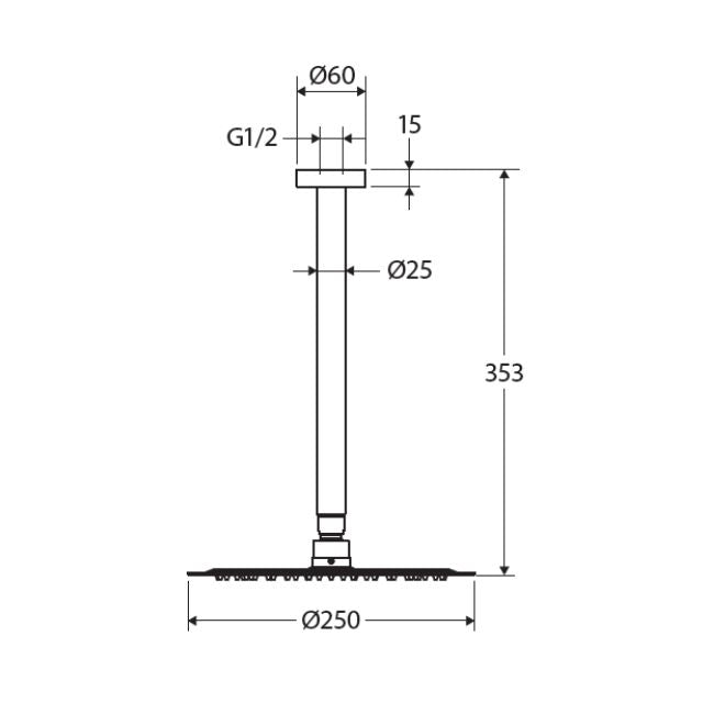 Technical Drawing Fienza Kaya Shower Ceiling Dropper Set Brushed Nickel 411125BN-C - The Blue Space