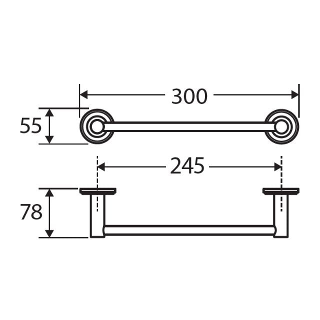 Technical Drawing Fienza Kaya Single Hand Towel Rail 300mm Matte Black 8280130B - The Blue Space