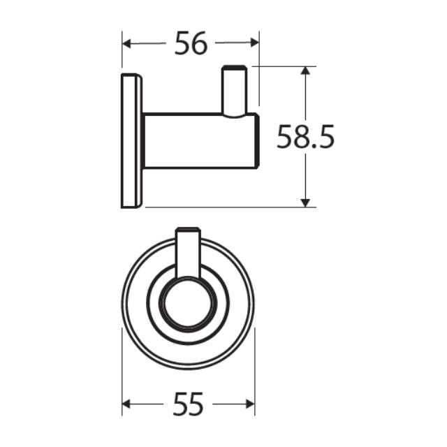 Technical Drawing Fienza Kaya Single Robe Hook Gun Metal 82804GM - The Blue Space