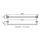 Technical Drawing Fienza Kaya Single Towel Rail 900mm Brushed Nickel 82801BN - The Blue Space