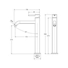 Technical Drawing Fienza Kaya Tall Basin Mixer Brushed Nickel  228107BN - The Blue Space