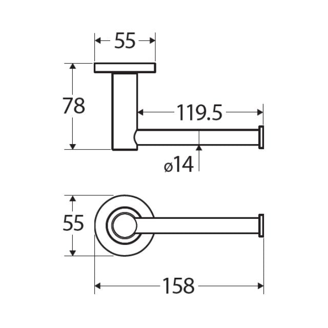 Technical Drawing Fienza Kaya Toilet Roll Holder Brushed Copper 82803CO - The Blue Space