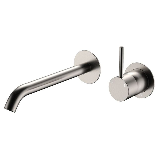 Fienza Kaya Up Basin/Bath Mixer 200Mm Outlet Set Round Plates Brushed Nickel 228118BN-200 - The Blue Space