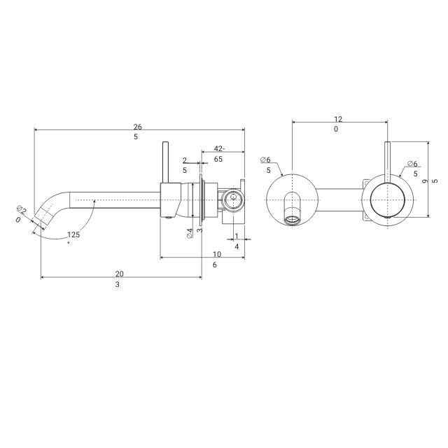 Technical Drawing Fienza Kaya Up Basin/Bath Mixer 200Mm Outlet Set Round Plates Urban Brass 228118UB-200 - The Blue Space