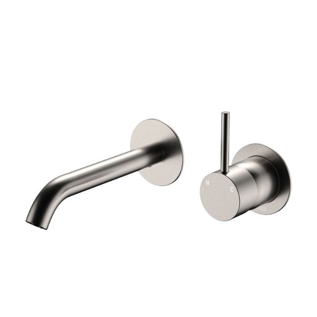 Fienza Kaya Up Basin/Bath Mixer 160Mm Outlet Set Round Plates Brushed Nickel 228118BN - The Blue Space