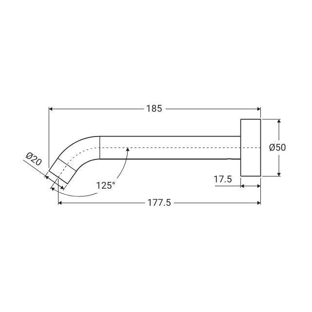 Technical Drawing Fienza Kaya Wall Basin/Bath 180Mm Outlet With Plate Brushed Nickel 228115BN - The Blue Space