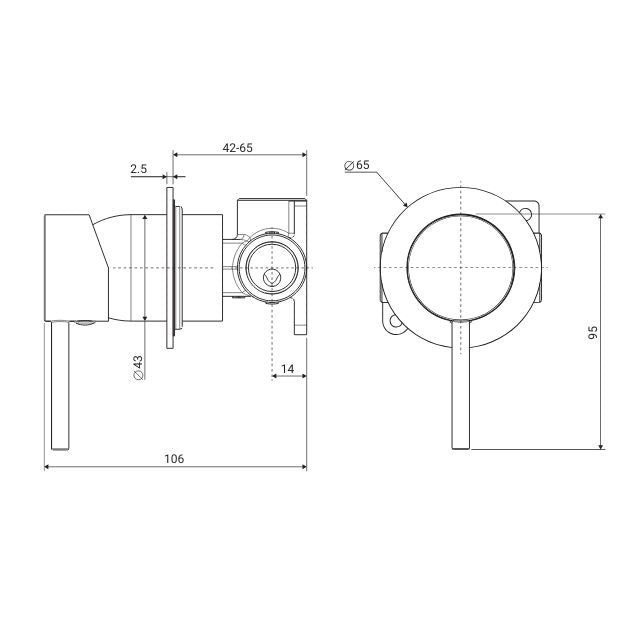 Technical Drawing Fienza Kaya Wall Mixer Dress Kit Small Round Plate Chrome D228101 - The Blue Space