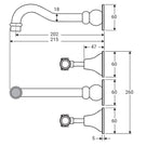 Technical Drawing Fienza Lillian Lever Basin/Bath Wall Set, Urban Brass 339102UU - The Blue Space