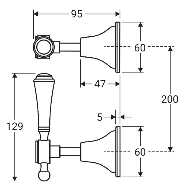 Technical Drawing Fienza Lillian Lever Wall Top Assemblies, Urban Brass 339104UU - The Blue Space