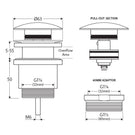 Technical Drawing Fienza Universal Pop-Up/ Pull-Out Basin Waste - Brushed Nickel WAS72BN - The Blue Space