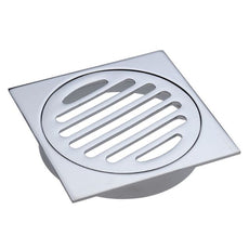 Fienza Square Floor Waste, Round Grate, 100mm Outlet - Chrome D308 - The Blue Space