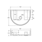 Technical Drawing Fienza Valentina Concrete Fluted Arch Wall Basin 465 x 360 x 119mm Sage RB078SG - The Blue Space