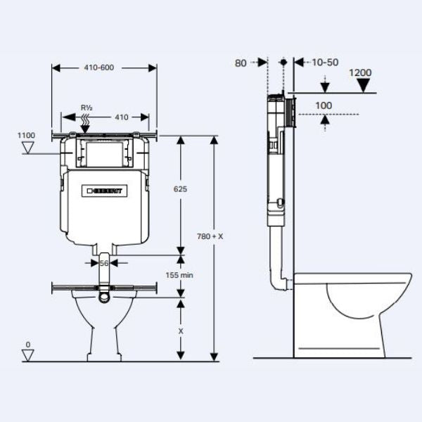 Caroma Urbane II Cleanflush Compact Wall Faced Toilet with Geberit Sigma In-Wall Cistern