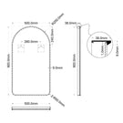 Technical Drawing Ingrain Arch Shaped Brushed Gold Framed Mirror 500mm by 900mm INLAM5090-BG - The Blue Space