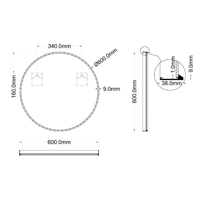 Technical Drawing Ingrain Round Brushed Gold Framed Mirror 600mm INGRM60-BG - The Blue Space