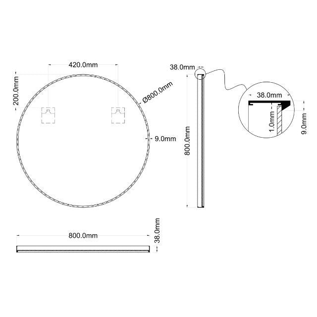 Technical Drawing Ingrain Round Brushed Gold Framed Mirror 800mm INGRM80-BG - The Blue Space