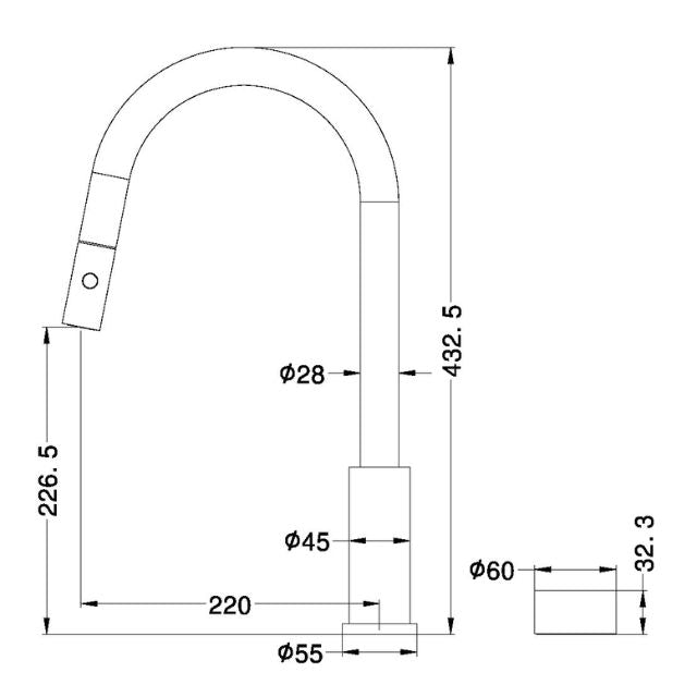 Technical Drawing Nero Kara Progressive Pull Out Kitchen Set Gun Metal NR271908GM - The Blue Space