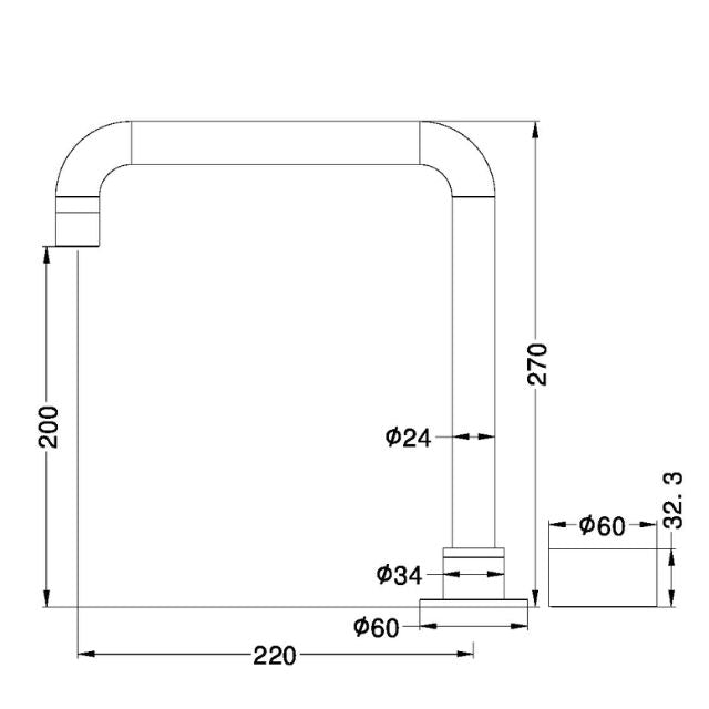 Technical Drawing Nero Kara Progressive Tall Basin Set Brushed Nickel NR271901ABN - The Blue Space