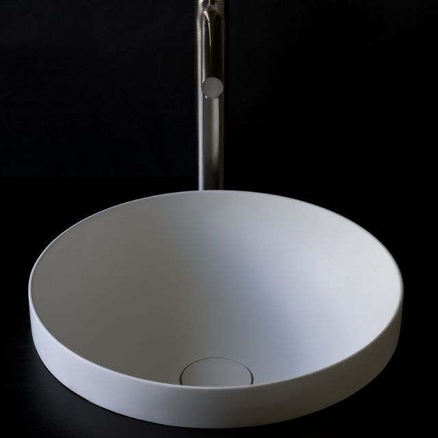 Top View Kaskade Arundel Semi Inset Round Stone Basin 385mm VXA90-385-MATTE-WHITE - The Blue Space