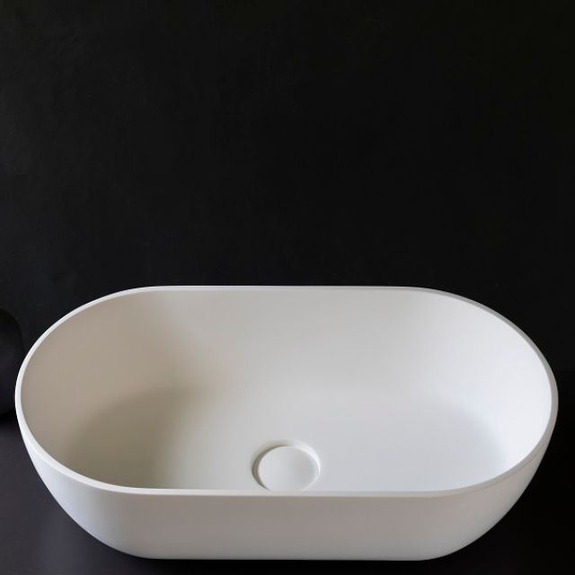 Shop Online Kaskade Lucia Oval Above Counter Stone Basin 600mm VXA12-600 - The Blue Space