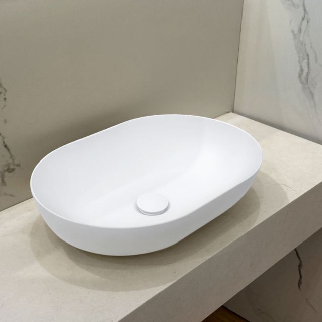 Buy Online Kaskade Oval Stone Above Counter Basin 500mm Matte White VXA24-OVAL500MW - The Blue Space