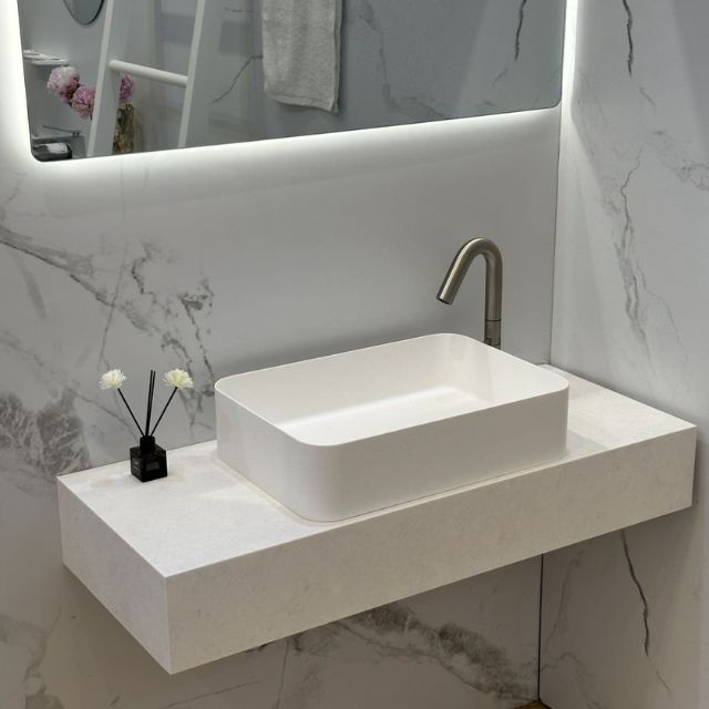 Buy Online Kaskade Rectangular Stone Basin 500mm Matte White VXA25-RECT500MW - The Blue Space