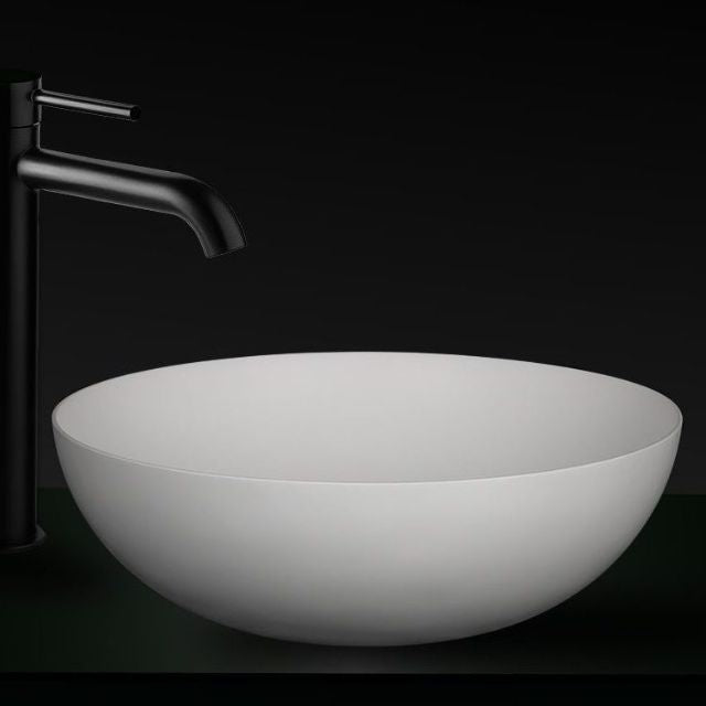 Shop Kaskade Round Stone Above Counter Basin 350mm Matte White VXA22-RND350MW - The Blue Space 