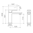 Caroma Luna Basin Mixer Technical Drawing - The Blue Space