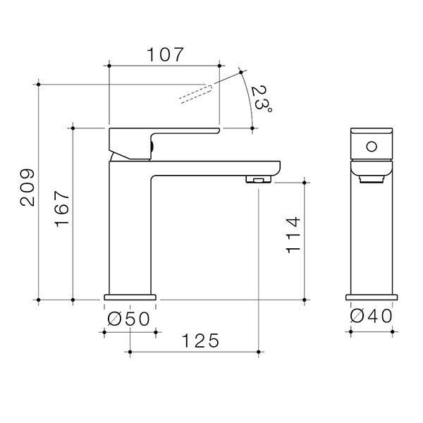 Caroma Luna Basin Mixer Technical Drawing - The Blue Space