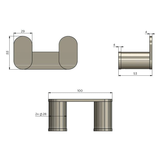 Technical Drawing Meir Curvaé Double Robe Hook Tiger Bronze MRRH-2D00N-PVDBB - The Blue Space