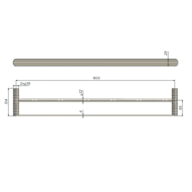 Technical Drawing Meir Curvaé Double Towel Rail 800mm Lustre Bronze MRTR-3D80N-PVDBZ - The Blue Space