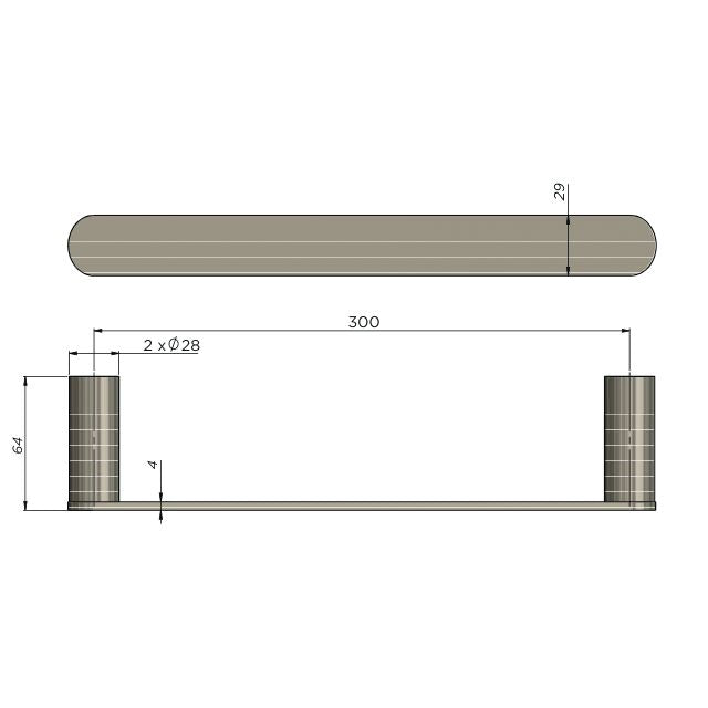 Technical Drawing Meir Curvaé Guest Towel Rail 300mm Brushed Nickel MRTR-3S30N-PVDBN - The Blue Space