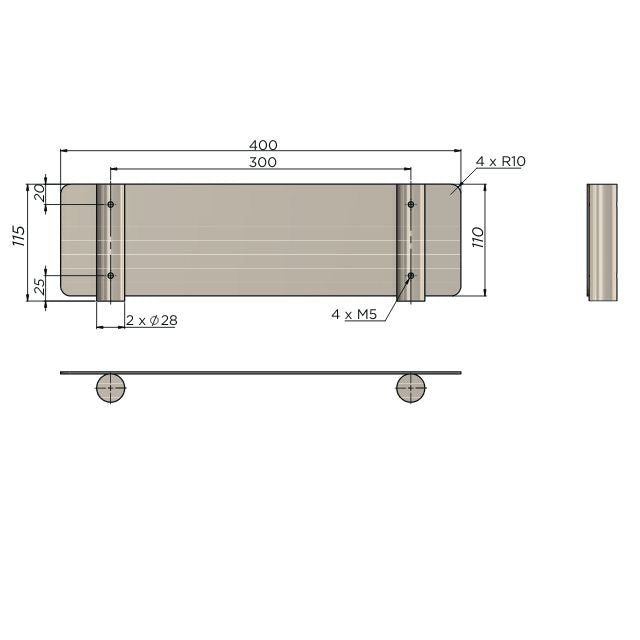 Technical Drawing Meir Curvaé Shower Shelf  Champagne MRSS-2040N-CH - The Blue Space