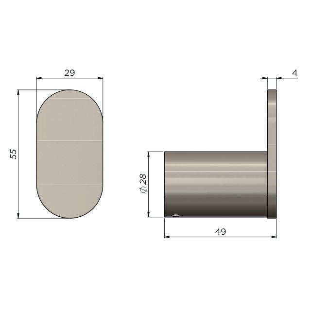 Technical Drawing Meir Curvaé Single Robe Hook Brushed Nickel MRRH-2S00N-PVDBN - The Blue Space