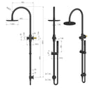 Technical Drawing Meir Gooseneck Shower Set with 200mm rose, Single-Function Hand Shower Champagne MZ0904-R-CH - The Blue Space