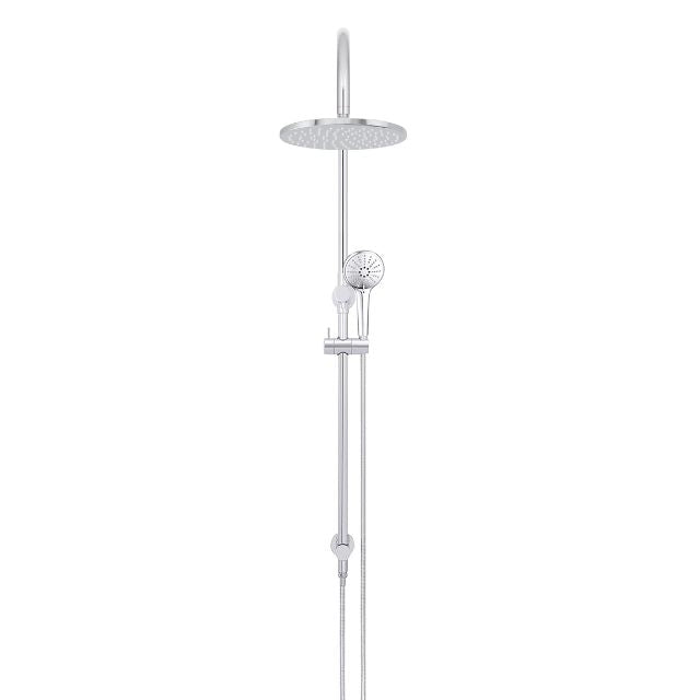 Front Meir Gooseneck Shower Set with 200mm Rose, Three-Function Hand Shower Chrome MZ0904-C - The Blue Space