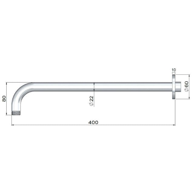 Technical Drawing Meir Outdoor 400mm Shower Arm 316 Stainless Steel MA10N-400-SS316 - The Blue Space