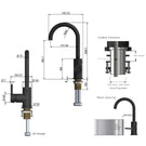 Technical Drawing Meir Round Gooseneck Basin Mixer with Cold Start Champagne MB17-CH - The Blue Space