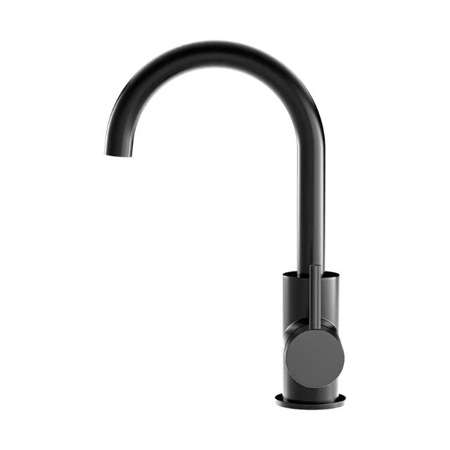 Side Meir Round Gooseneck Basin Mixer with Cold Start Matte Black MB17 - The Blue Space