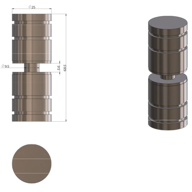 Technical Drawing Meir Shower Door Round Handle Brushed Nickel MGA04N-PVDBN - The Blue Space