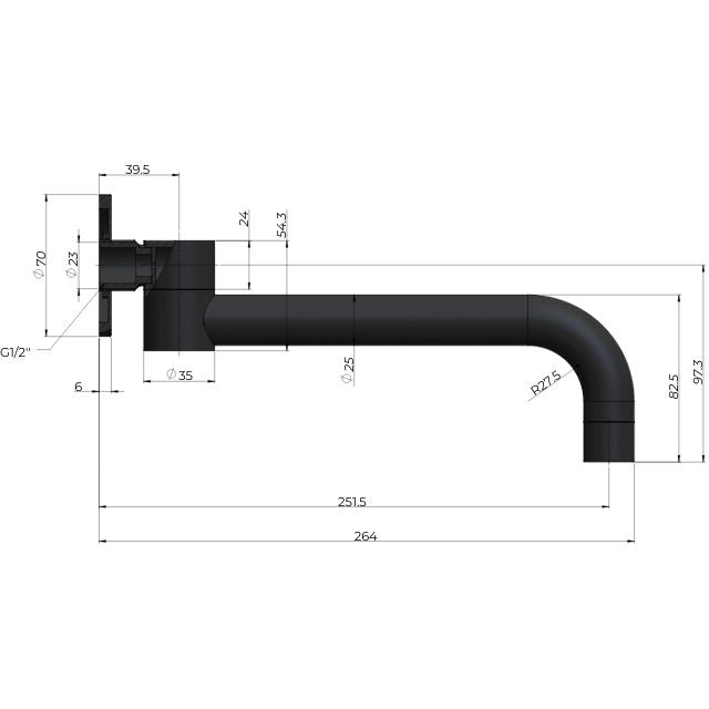 Technical Drawing Meir Wall Swivel Spout Matte Black MS16 - The Blue Space