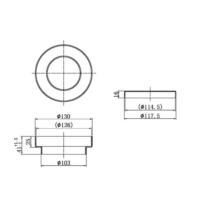 Technical Drawing Nero 130mm Round Tile Insert Floor Waste 100mm Outlet Brushed Bronze NRFW005BZ - The Blue Space