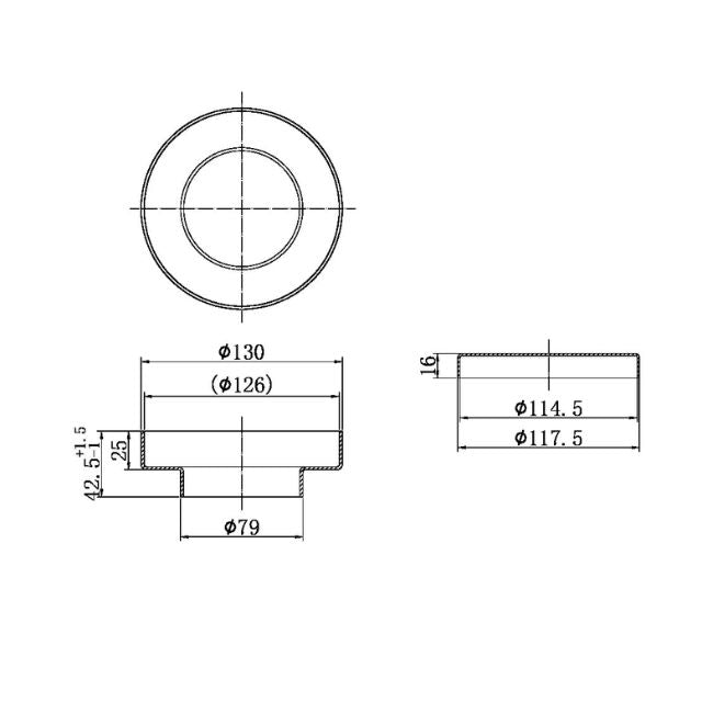 Technical Drawing Nero Round Tile Insert Floor Waste 130mm Brushed Gold 80mm Outlet NRFW004BG - The Blue Space